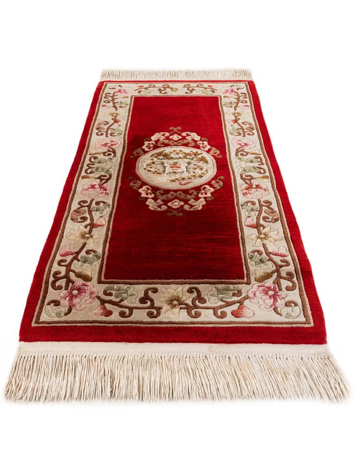 Detail image of 2' 3 x 4' 9 Hand Knotted Carved Pekin Wool Runner Rug