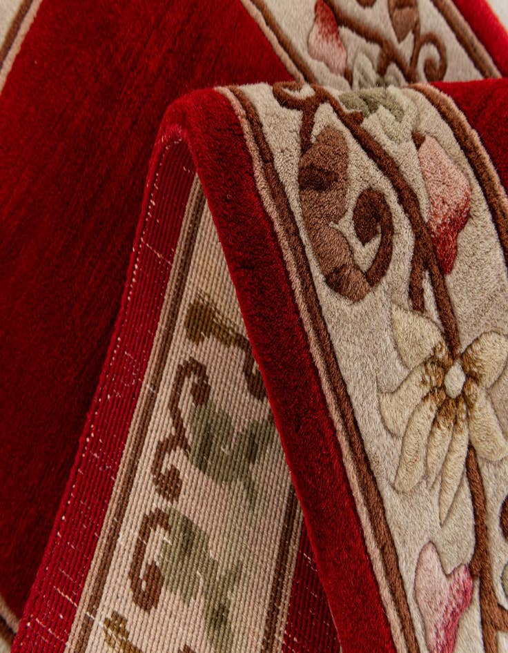 Detail image of 2' 3 x 4' 9  Hand Knotted Carved Pekin Wool Runner Rug