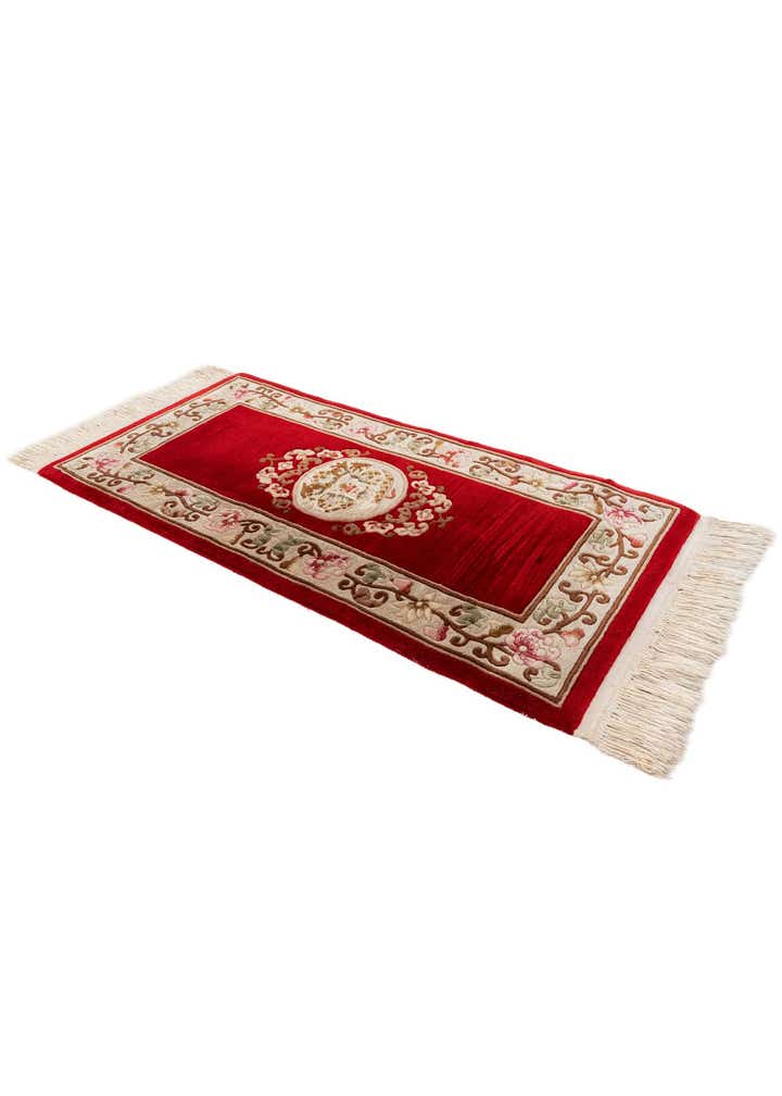 2' 3 x 4' 9 Hand Knotted Carved Pekin Wool Runner Rug