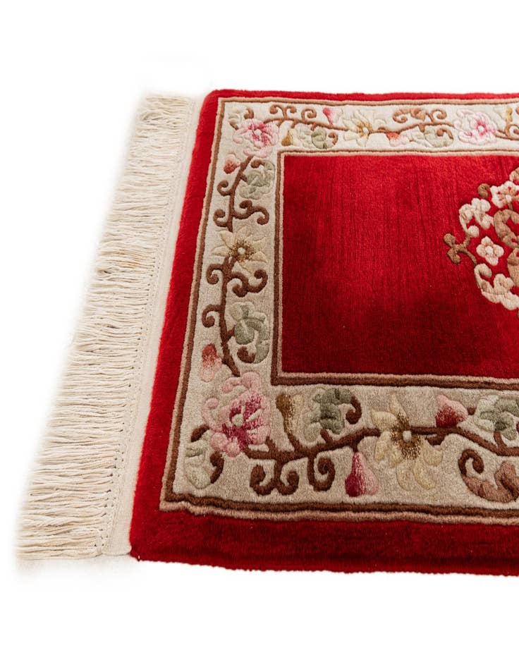 Detail image of 2' 3 x 4' 9 Hand Knotted Carved Pekin Wool Runner Rug