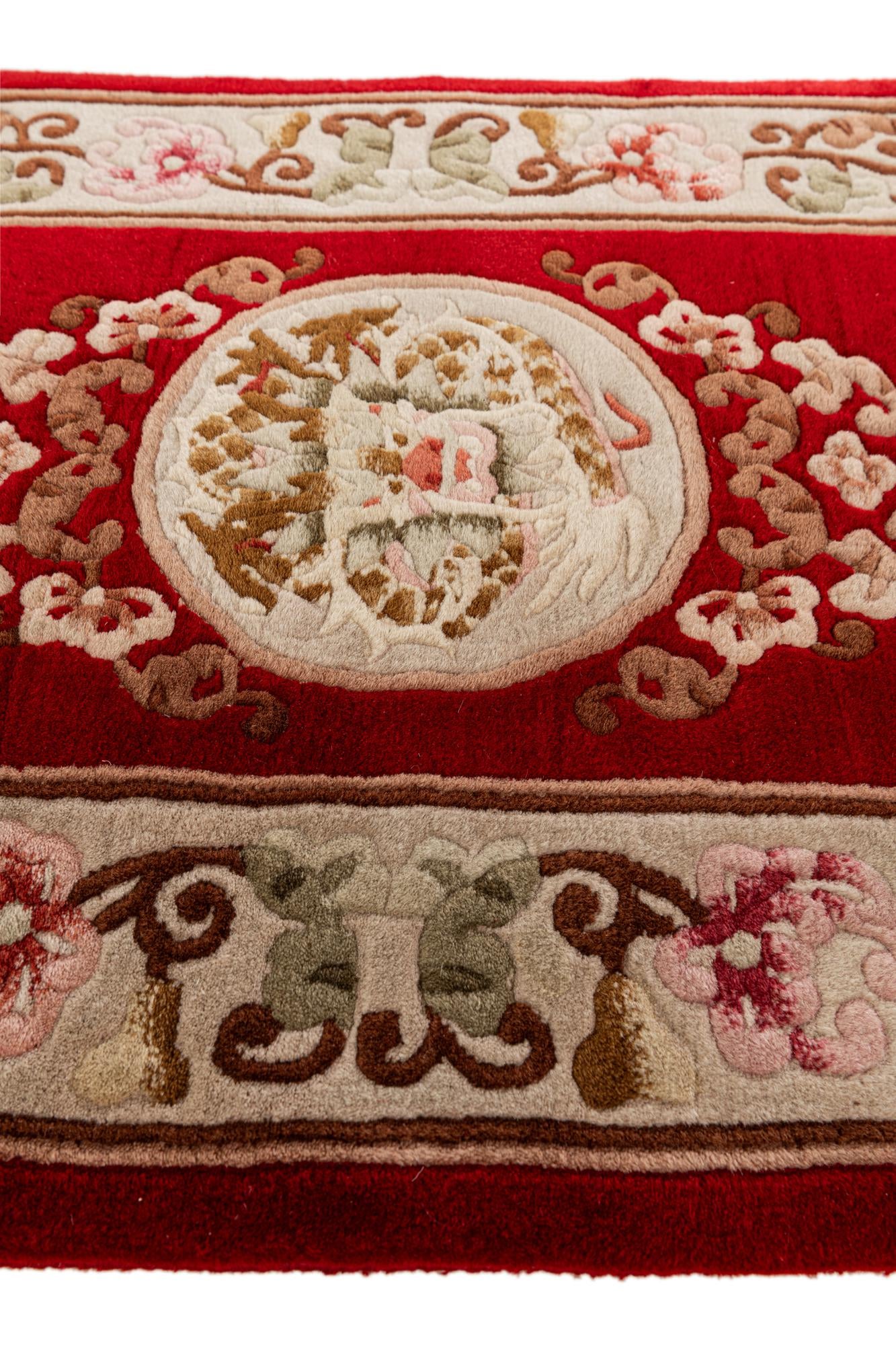 2' 3 x 4' 9 Hand Knotted Carved Pekin Wool Runner Rug