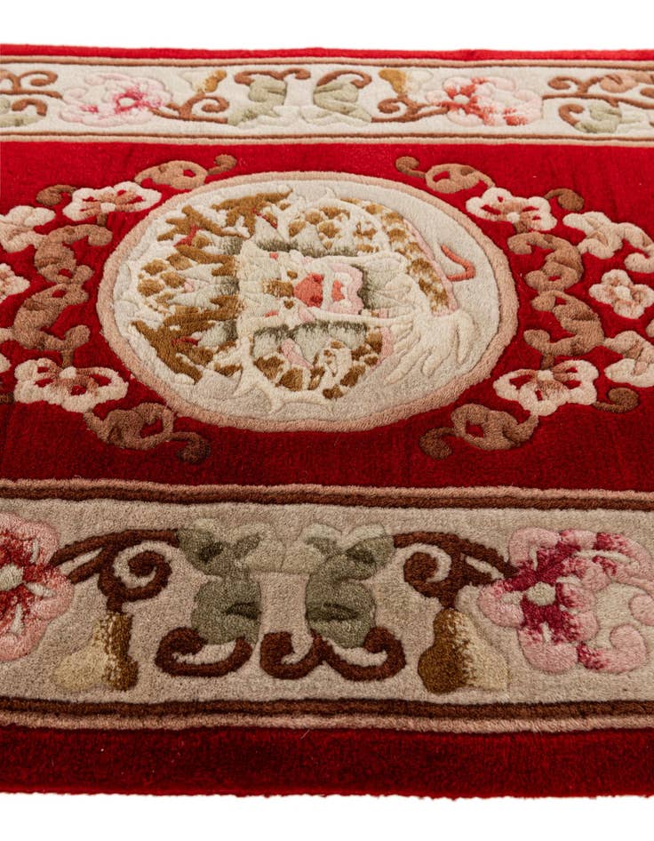 Detail image of 2' 3 x 4' 9 Hand Knotted Carved Pekin Wool Runner Rug