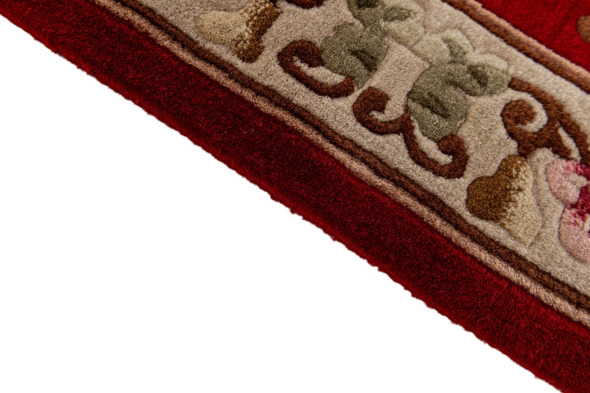 2' 3 x 4' 9 Hand Knotted Carved Pekin Wool Runner Rug