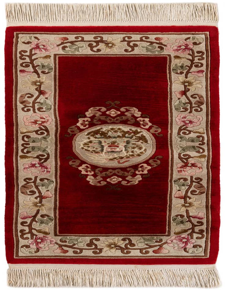Detail image of 2' 3 x 4' 9 Hand Knotted Carved Pekin Wool Runner Rug