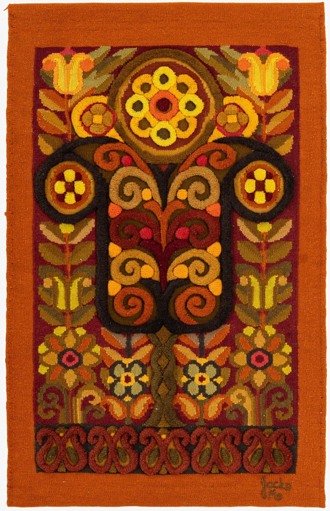 2' 3 x 3' 6  Hand Knotted Carved Pekin Wool Runner Rug