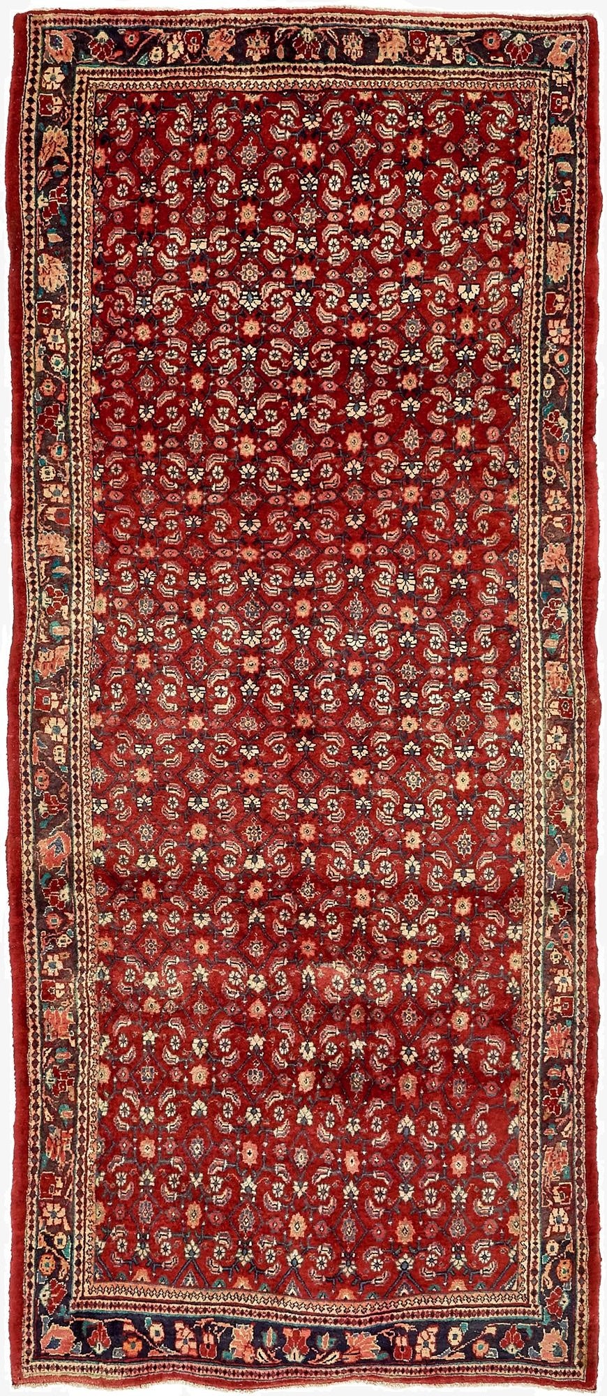 4' 3 x 9' 8  Hand Knotted Farahan Persian Wool Runner Rug