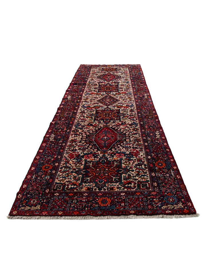 4' 9 x 12' 10 Hand Knotted Gharajeh Persian Wool Runner Rug