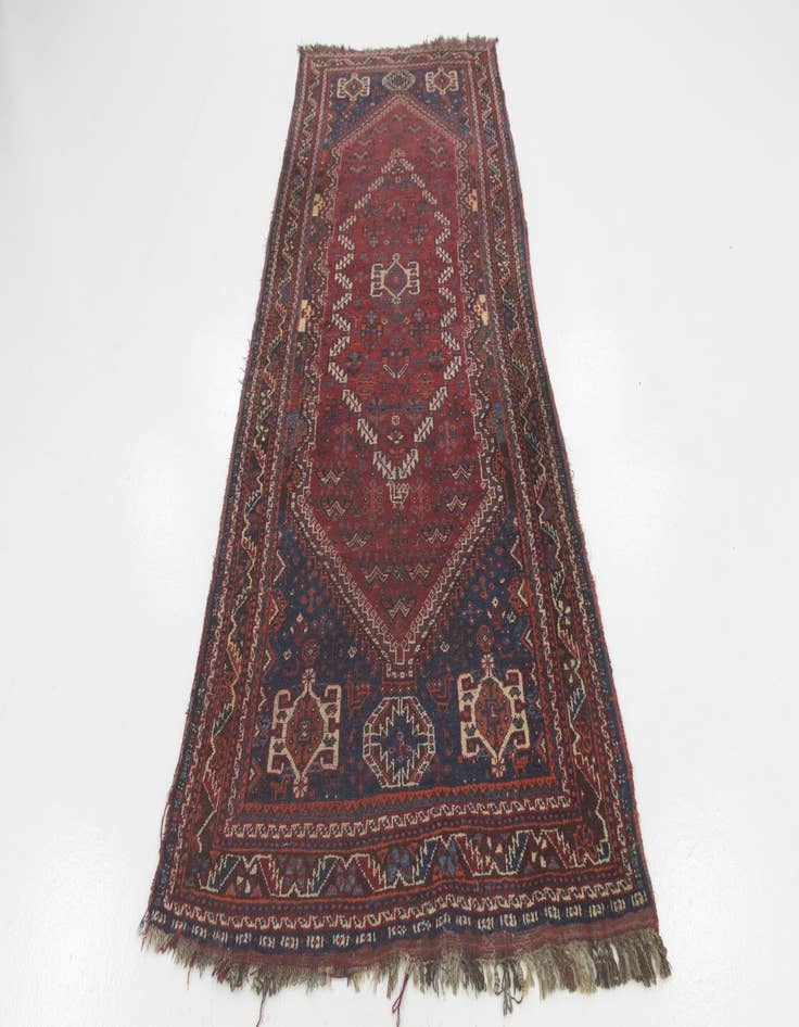 Detail image of 3' 10 x 10' Hand Knotted Ghashghaei Persian Wool Runner Rug