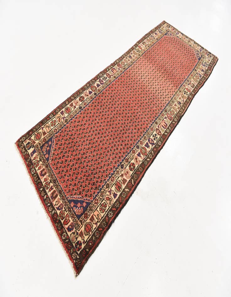 Detail image of 3' 8 x 9' 9 Hand Knotted Hamedan Persian Wool Runner Rug