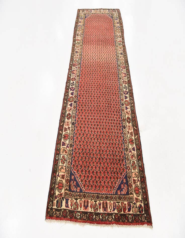 Detail image of 3' 8 x 9' 9 Hand Knotted Hamedan Persian Wool Runner Rug