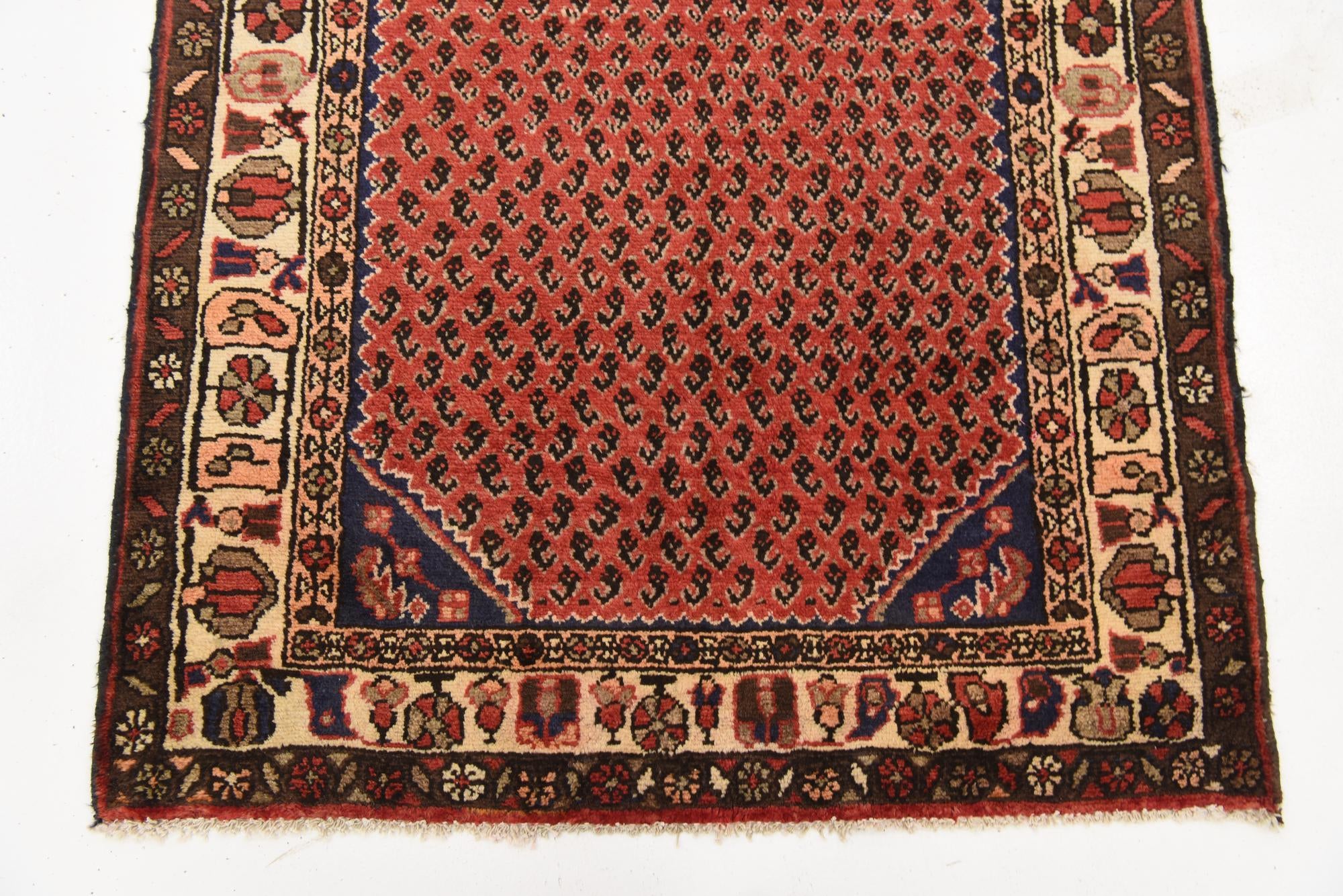 3' 8 x 9' 9 Hand Knotted Hamedan Persian Wool Runner Rug