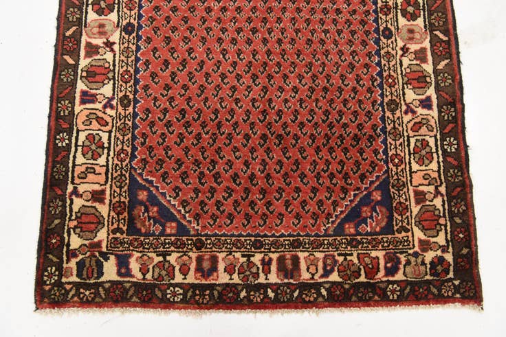Detail image of 3' 8 x 9' 9 Hand Knotted Hamedan Persian Wool Runner Rug