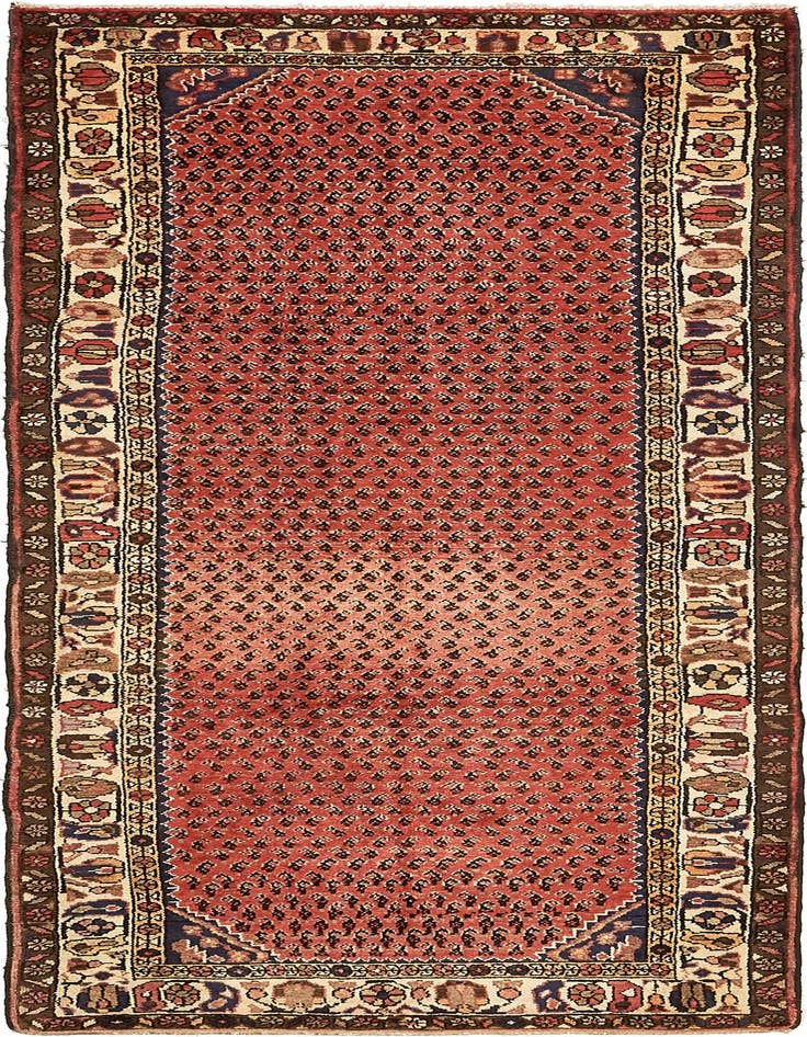 Detail image of 3' 8 x 9' 9 Hand Knotted Hamedan Persian Wool Runner Rug