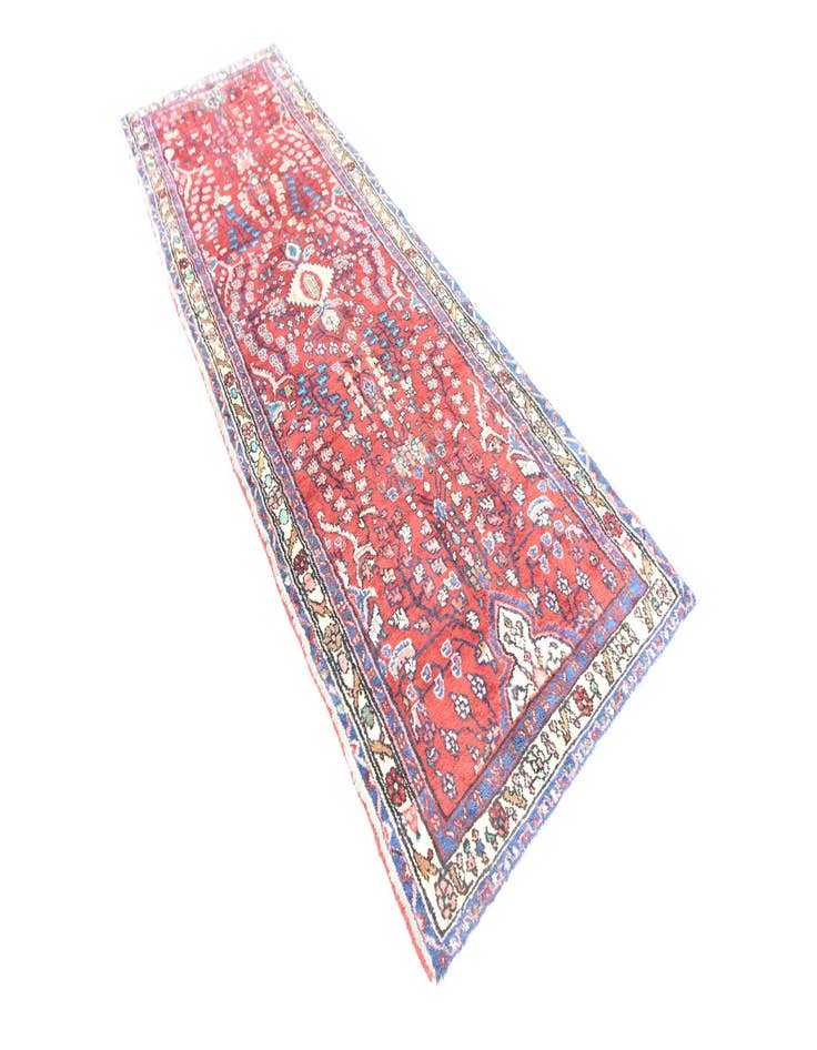 Detail image of 3' 4 x 10'  Hand Knotted Hamedan Persian Wool Runner Rug