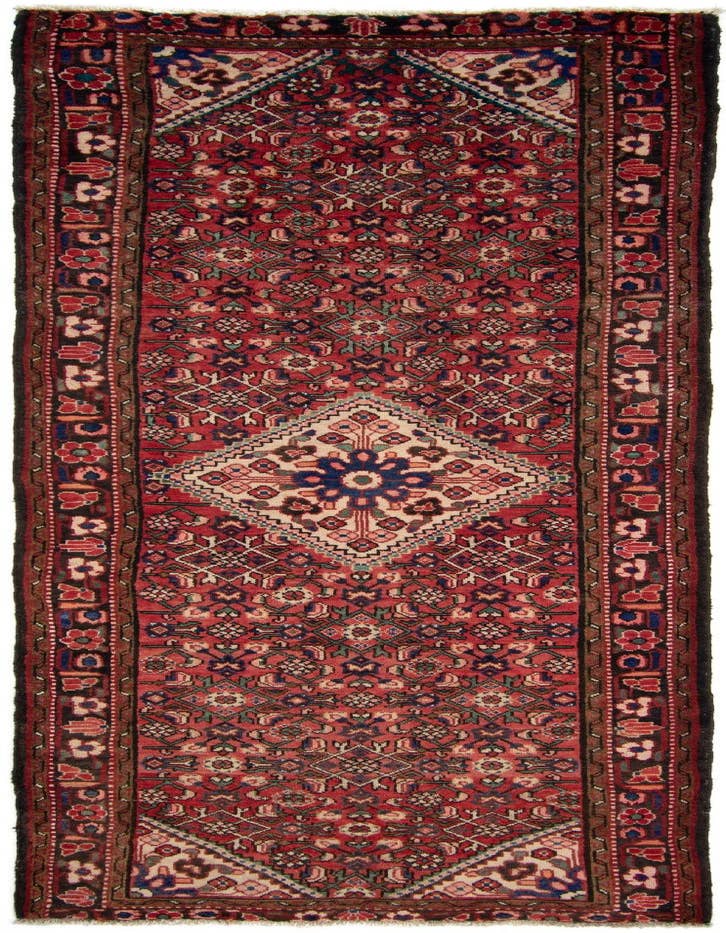 Detail image of 3' 6 x 9' 8 Hand Knotted Hamedan Persian Runner Rug