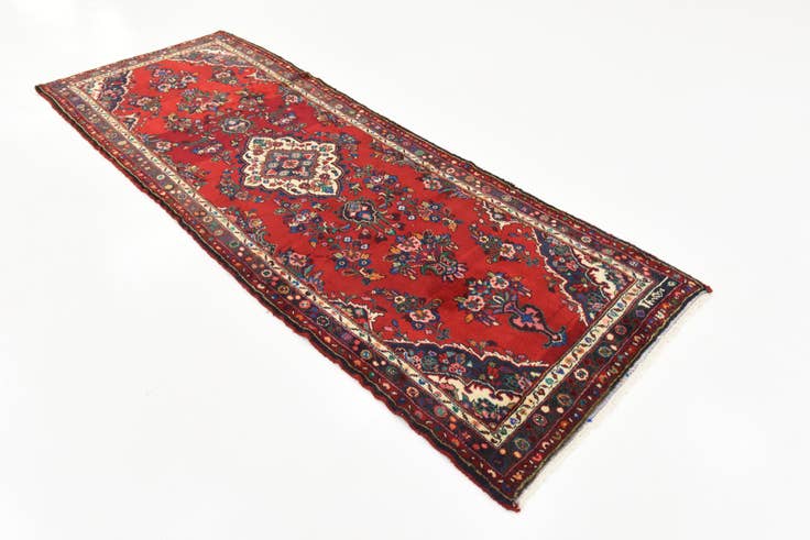 Detail image of 3' 8 x 10' Hand Knotted Hamedan Persian Wool Runner Rug