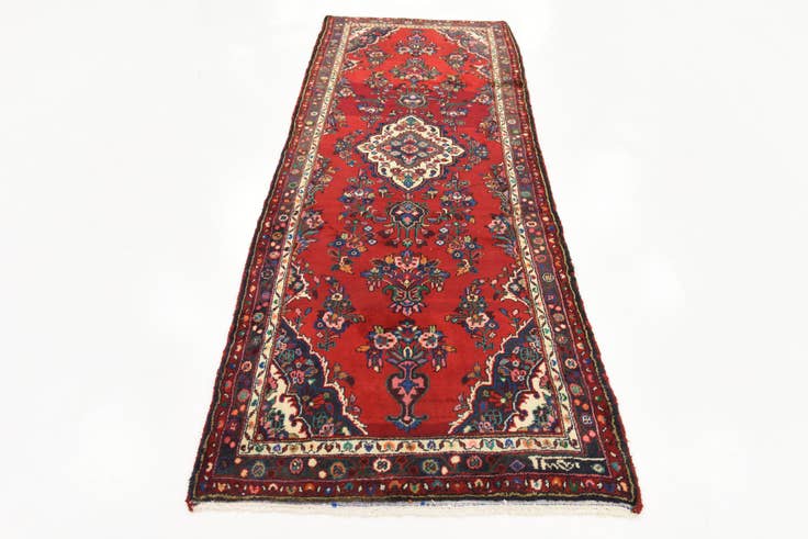 Detail image of 3' 8 x 10' Hand Knotted Hamedan Persian Wool Runner Rug