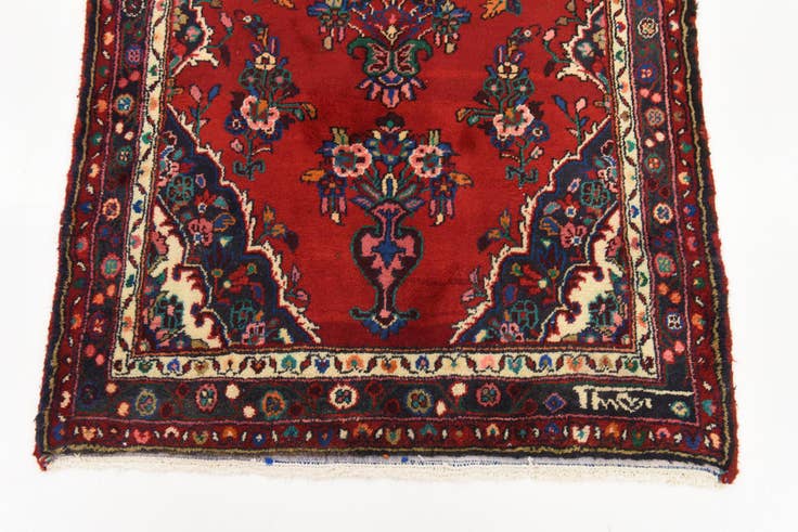 Detail image of 3' 8 x 10' Hand Knotted Hamedan Persian Wool Runner Rug
