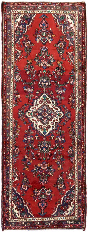 Detail image of 3' 8 x 10' Hand Knotted Hamedan Persian Wool Runner Rug