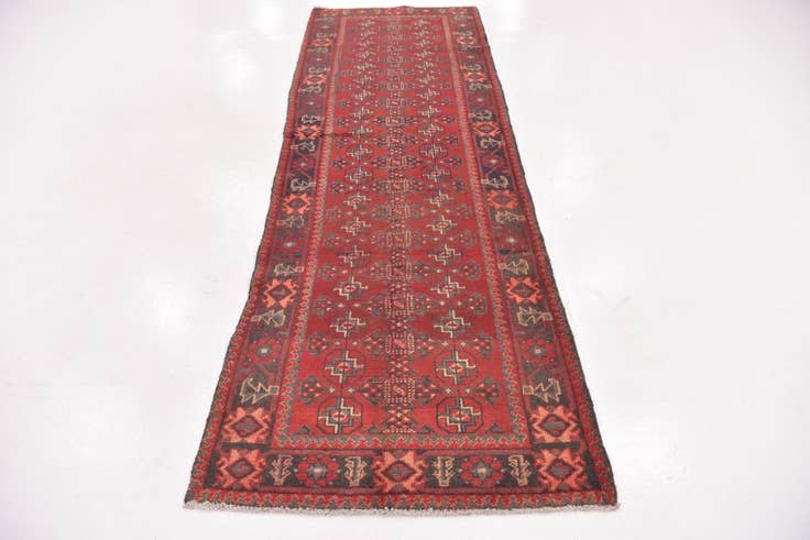 Detail image of 3' 6 x 10' 5 Hand Knotted Hamedan Persian Wool Runner Rug