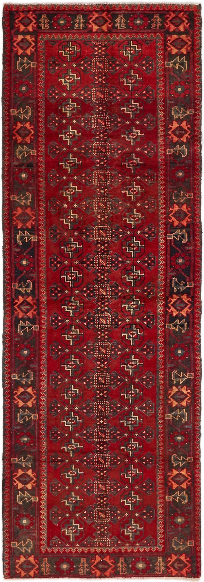 3' 6 x 10' 5 Hand Knotted Hamedan Persian Wool Runner Rug