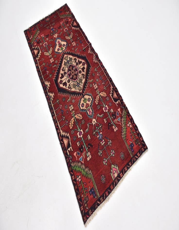 Detail image of 2' 8 x 6' 6 Hand Knotted Hamedan Persian Wool Runner Rug