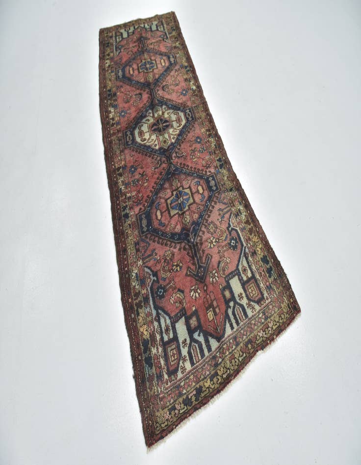 Detail image of 3' 4 x 9' Hand Knotted Hamedan Persian Wool Runner Rug