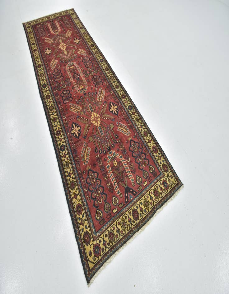 Detail image of 3' 5 x 10'  Hand Knotted Hamedan Persian Wool Runner Rug