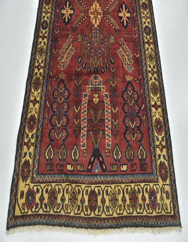 Detail image of 3' 5 x 10'  Hand Knotted Hamedan Persian Wool Runner Rug