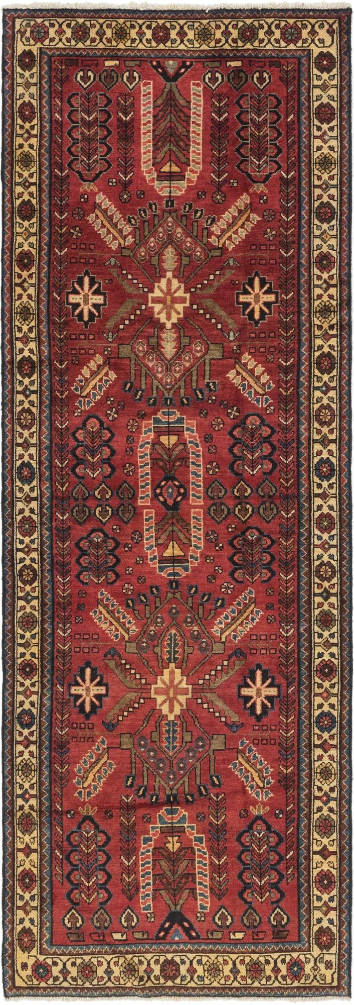 3' 5 x 10' Hand Knotted Hamedan Persian Wool Runner Rug