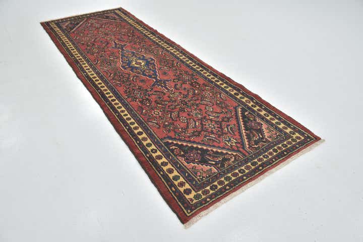 3' 6 x 10' 3 Hand Knotted Hamedan Persian Wool Runner Rug