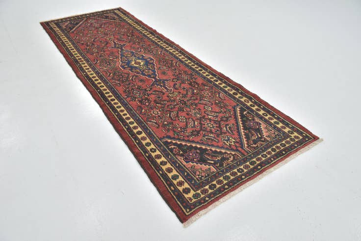 Detail image of 3' 6 x 10' 3 Hand Knotted Hamedan Persian Wool Runner Rug