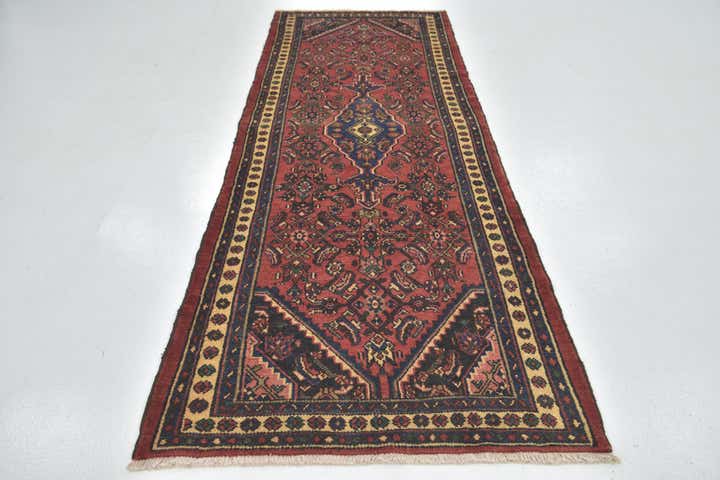 3' 6 x 10' 3 Hand Knotted Hamedan Persian Wool Runner Rug