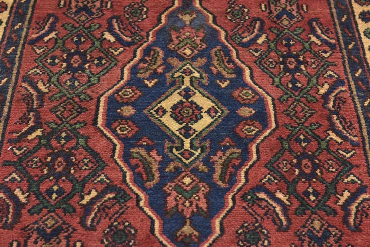 Detail image of 3' 6 x 10' 3 Hand Knotted Hamedan Persian Wool Runner Rug