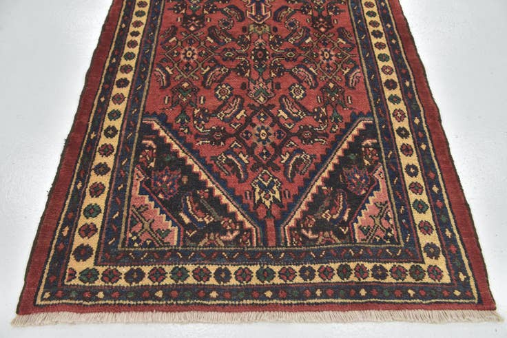 Detail image of 3' 6 x 10' 3 Hand Knotted Hamedan Persian Wool Runner Rug