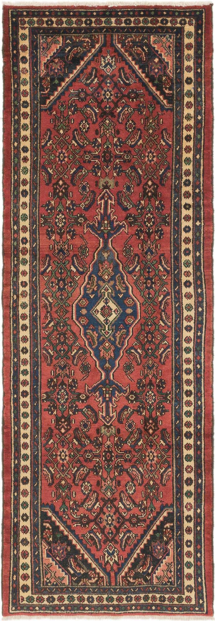 3' 6 x 10' 3 Hand Knotted Hamedan Persian Wool Runner Rug