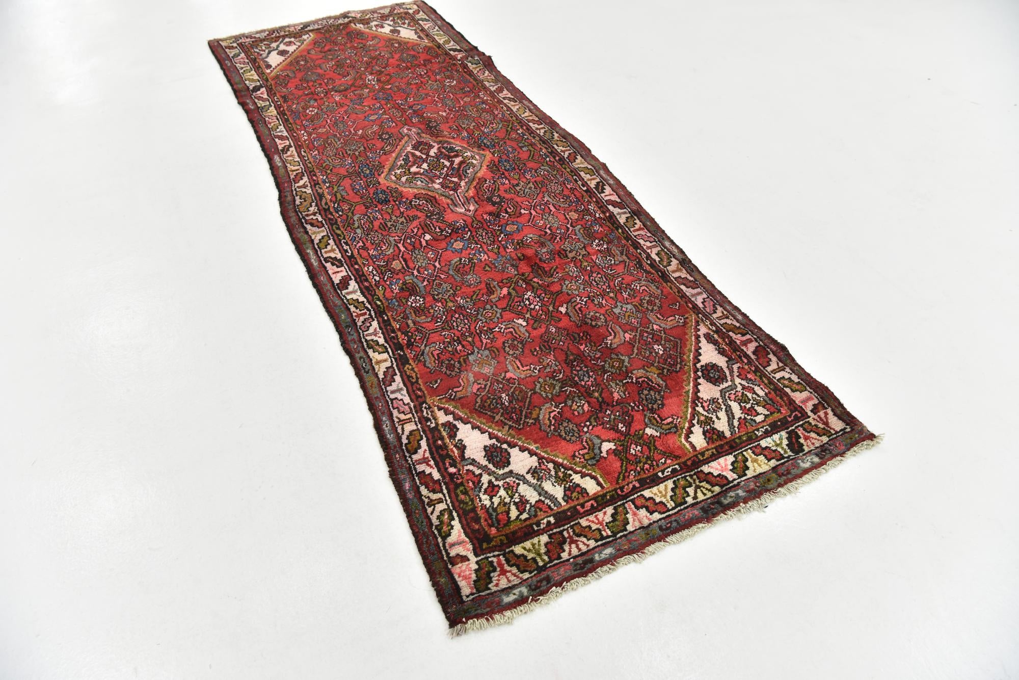 105cm x 295cm Hand Knotted Hamedan Persian Wool Runner Rug