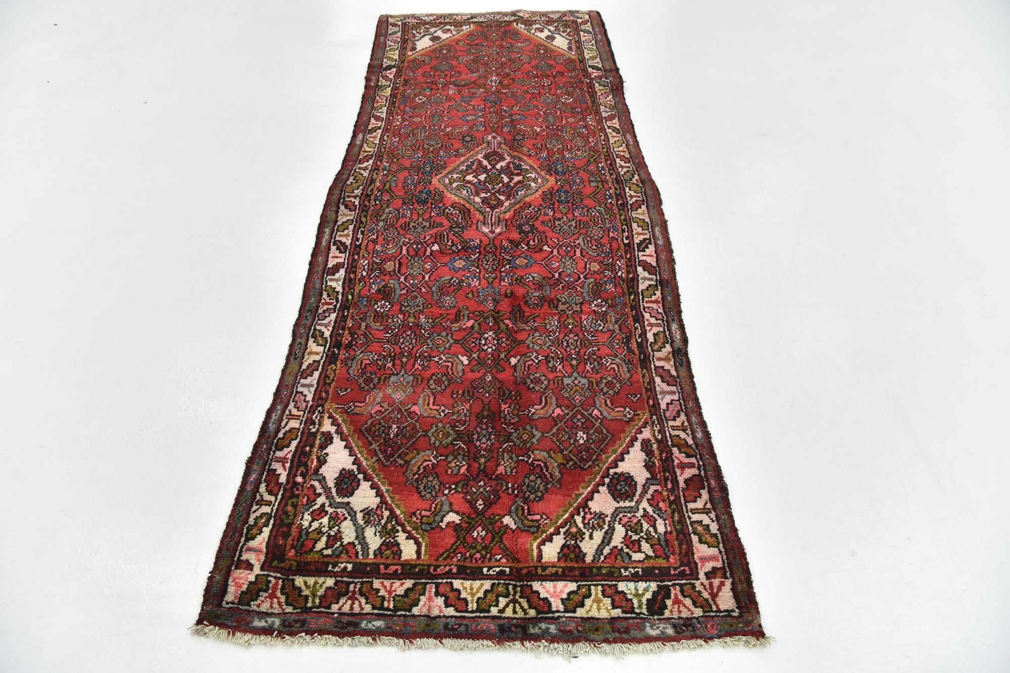 105cm x 295cm Hand Knotted Hamedan Persian Wool Runner Rug