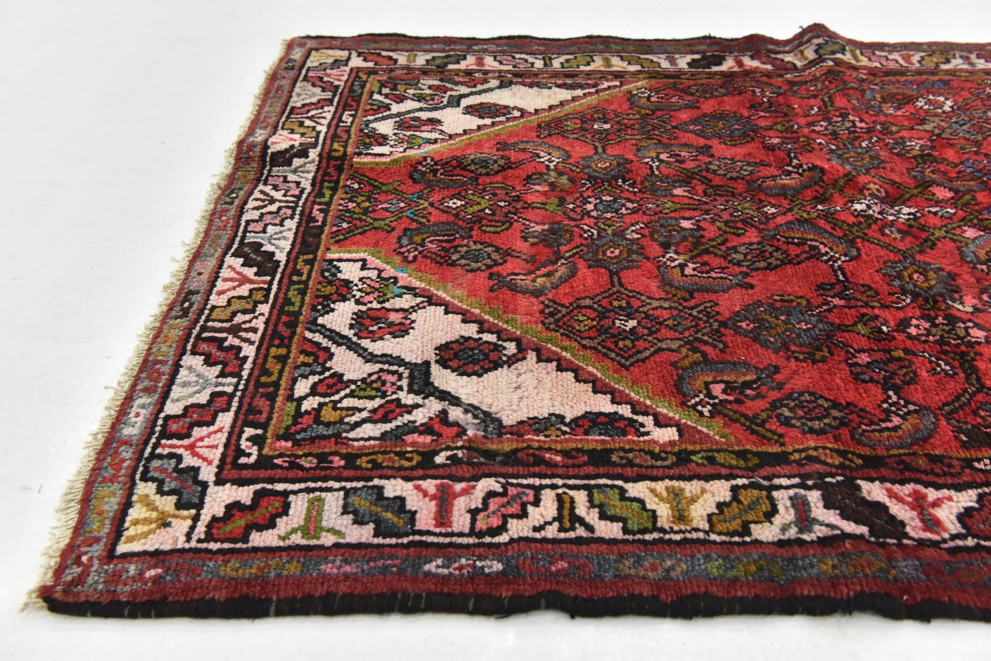 105cm x 295cm Hand Knotted Hamedan Persian Wool Runner Rug