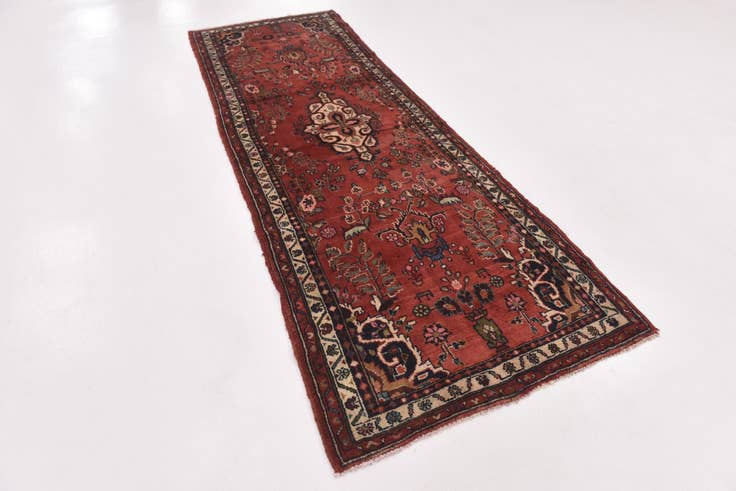 Detail image of 3' 6 x 10' 2 Hand Knotted Hamedan Persian Wool Runner Rug