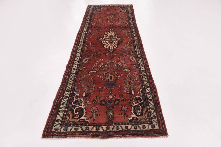 Detail image of 3' 6 x 10' 2 Hand Knotted Hamedan Persian Wool Runner Rug