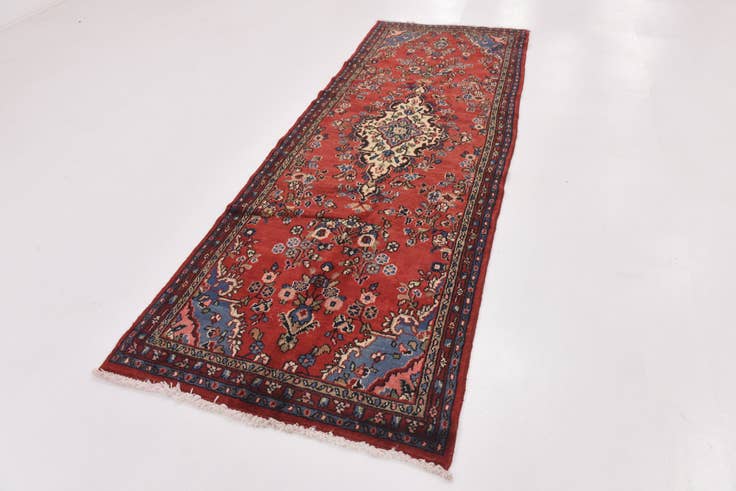 Detail image of 3' 7 x 10' Hand Knotted Hamedan Persian Wool Runner Rug
