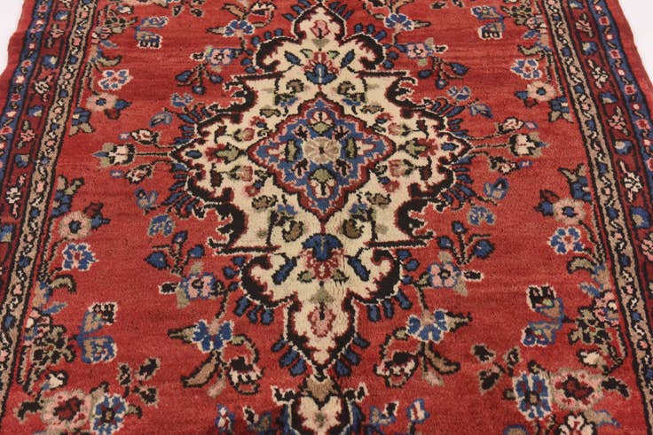 Detail image of 3' 7 x 10' Hand Knotted Hamedan Persian Wool Runner Rug