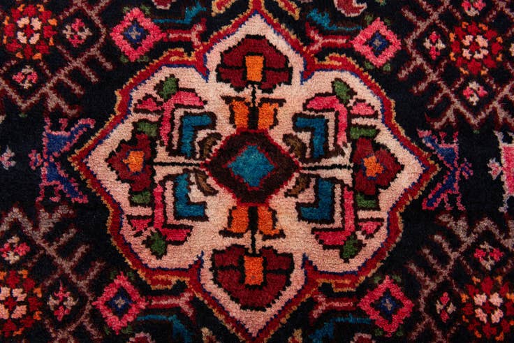 Detail image of 3' 5 x 13' Hand Knotted Hamedan Persian Wool Runner Rug