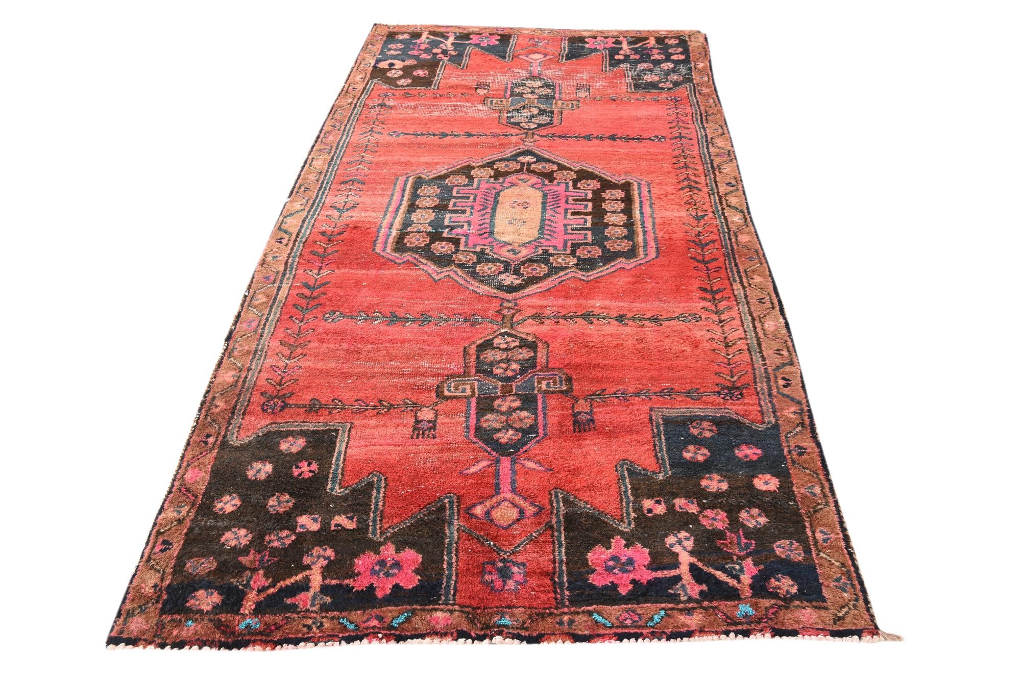 125cm x 265cm Hand Knotted Hamedan Persian Wool Runner Rug