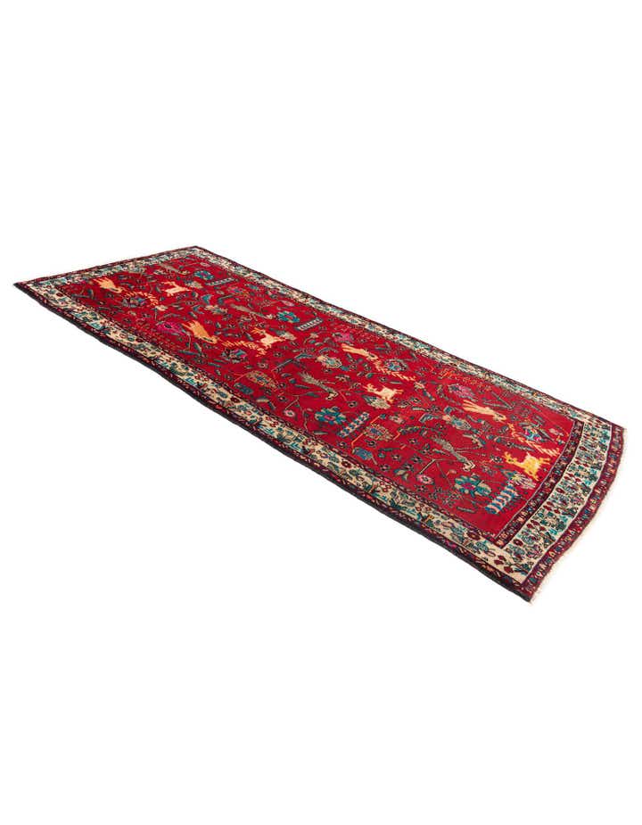 4' 2 x 9' 5 Hand Knotted Hamedan Persian Wool Runner Rug
