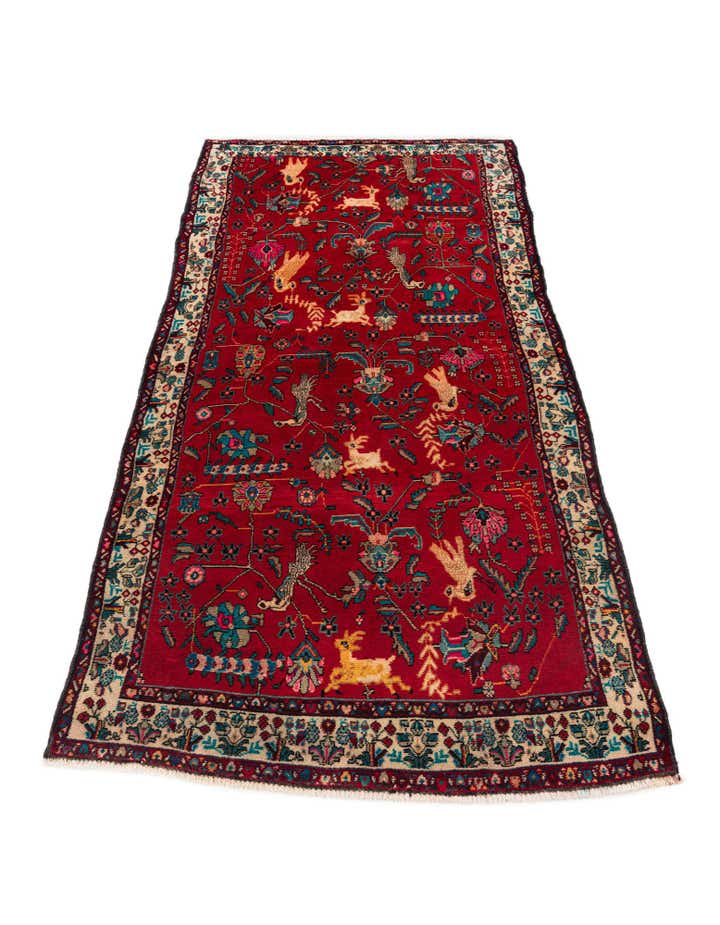 4' 2 x 9' 5 Hand Knotted Hamedan Persian Wool Runner Rug