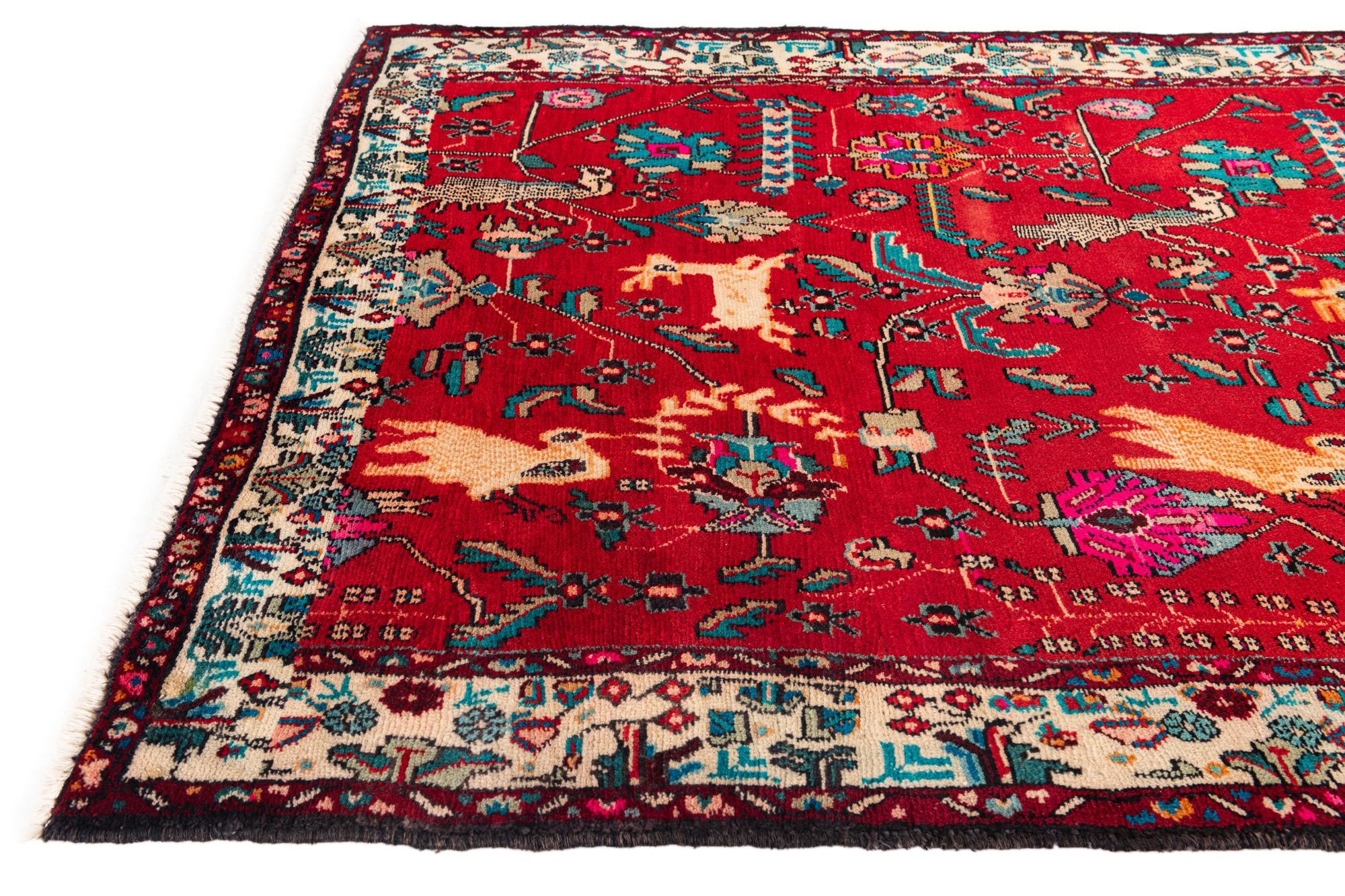 4' 2 x 9' 5 Hand Knotted Hamedan Persian Wool Runner Rug