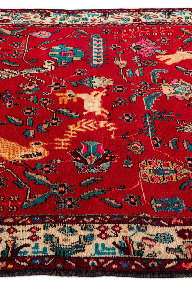 4' 2 x 9' 5 Hand Knotted Hamedan Persian Wool Runner Rug