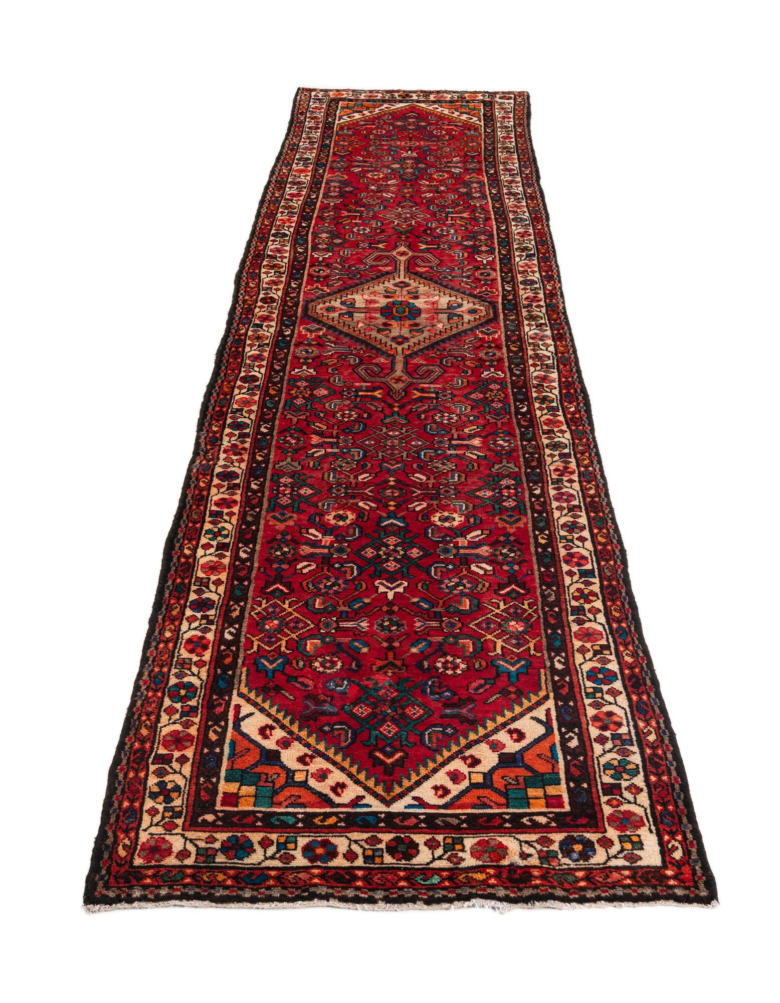 100cm x 390cm Hand Knotted Hamedan Persian Wool Runner Rug
